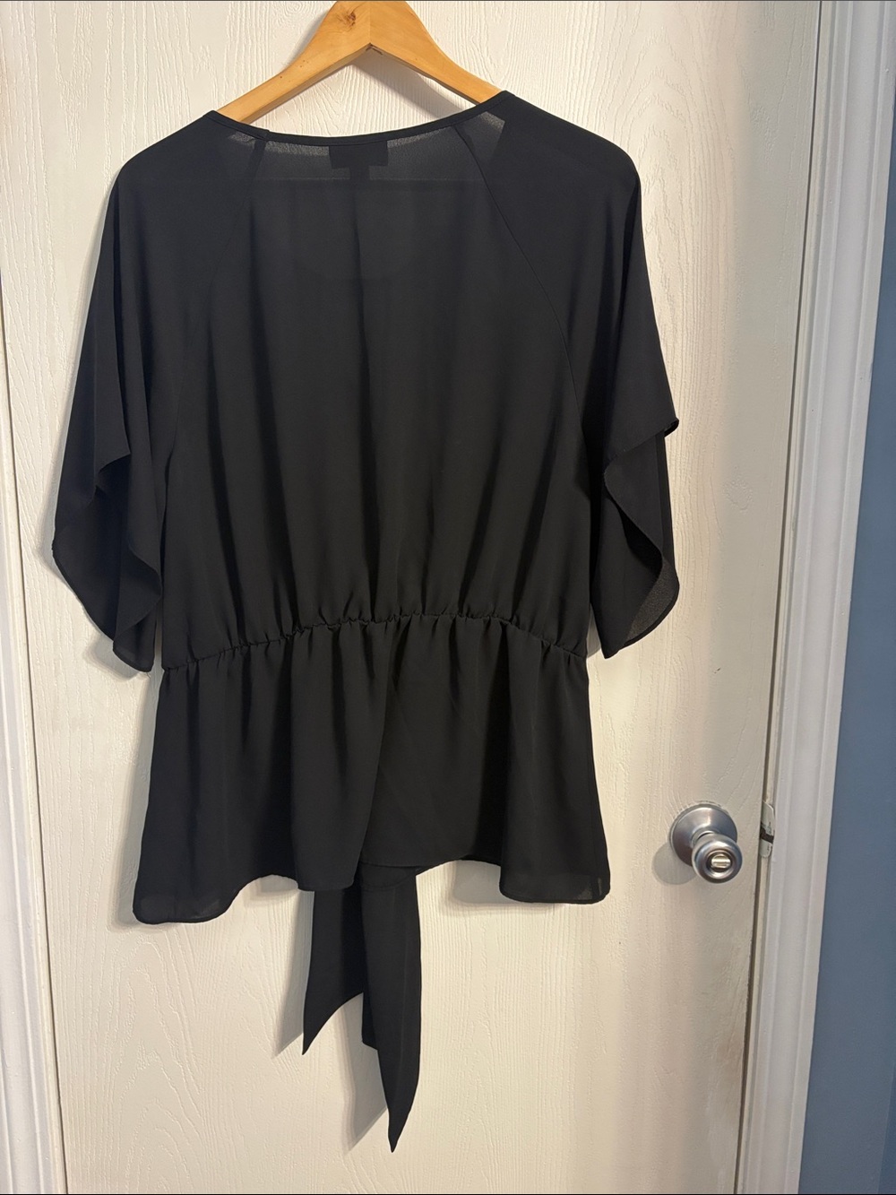 BOLD elements Black Front-Tie Flutter Sleeve Blouse - Picture 6 of 8
